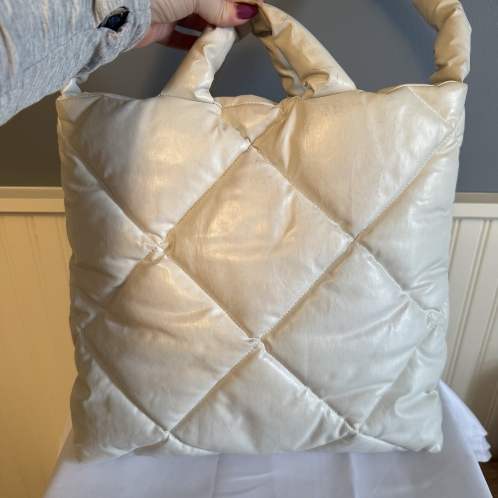 Kassl Editions Rectangle Quilted Puffer Hand Shoulder Bag Medium White Purse